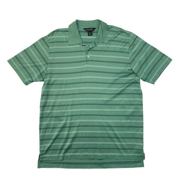 Brooks Brothers Polo Shirt Mens L Large Green Striped Performance Knit Cotton * - Picture 1 of 10
